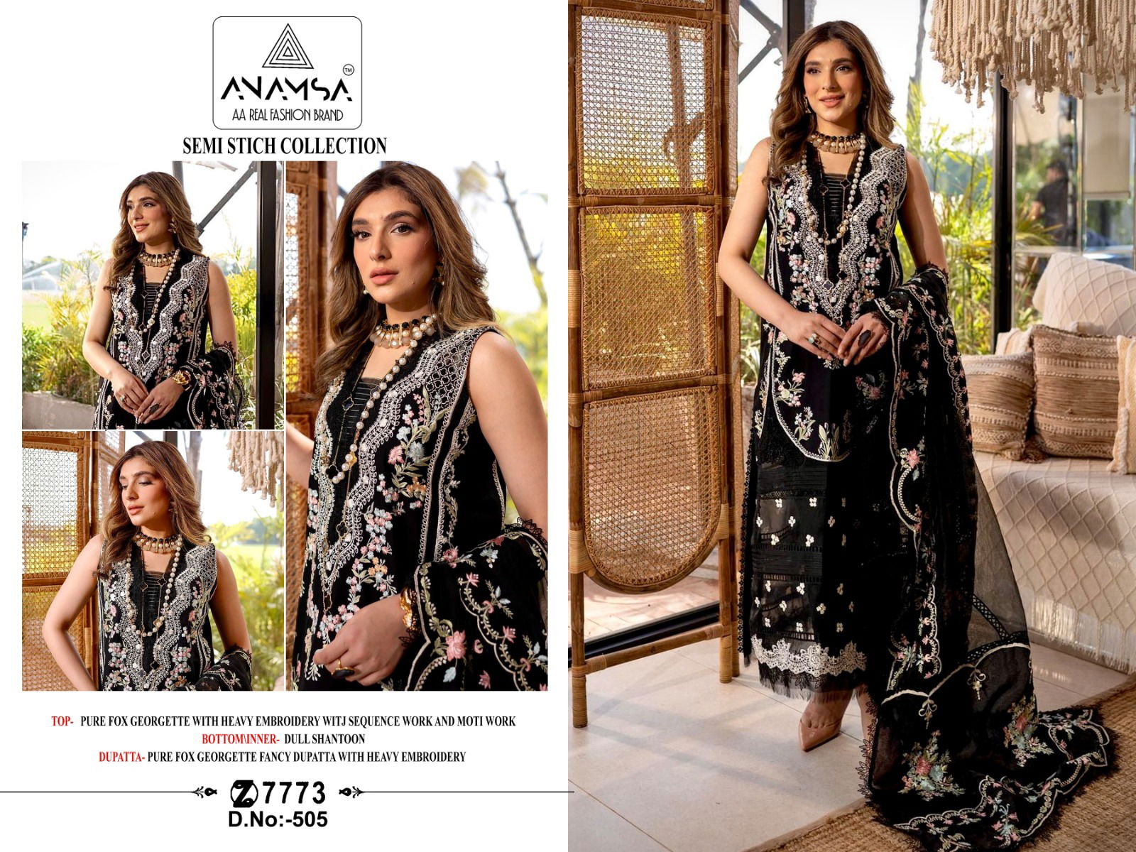Anamsa 505 Embroidery Georgette Pakistani Suits Wholesale Market In Surat
